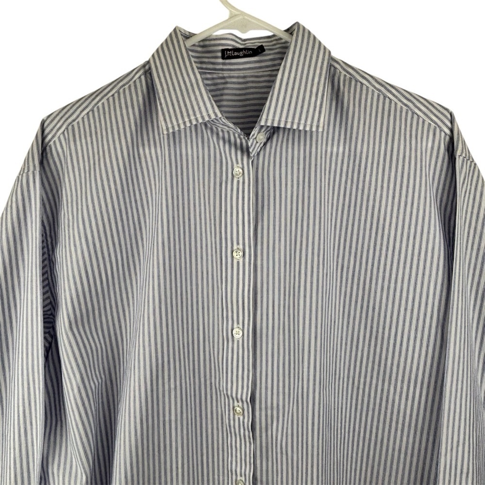 J.McLaughlin Flannery Striped Blouse Size L Contemporary Office Cotton - Picture 3 of 13